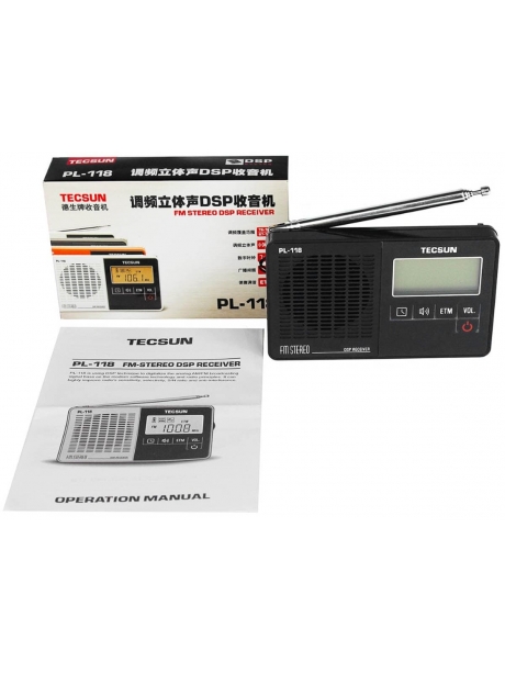 миниатюрный радиоприемник с часами Tecsun PL-118 black