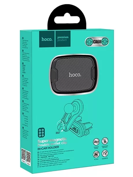 магнитный держатель на воздуховод Hoco CA68 Sagittarius series double air Outlet magnetic car holder black