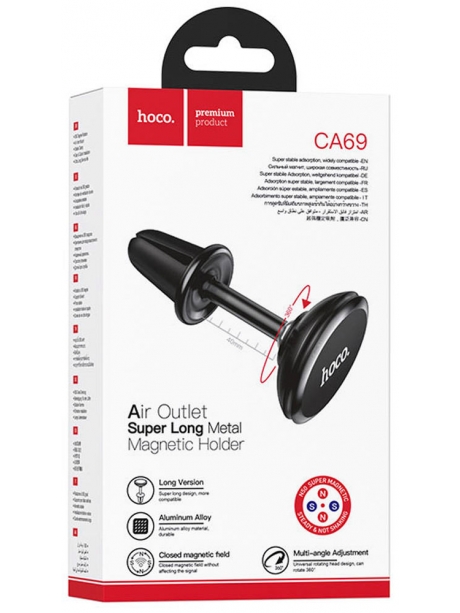 магнитный держатель на воздуховод Hoco CA69 Sagesse aluminum alloy long version air outlet magnetic car black