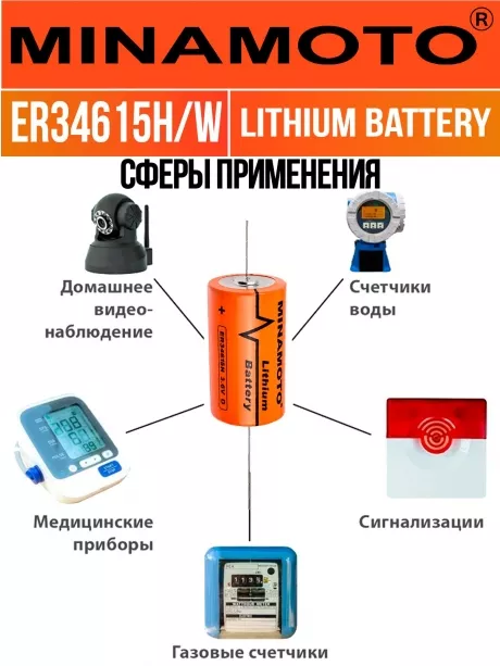промышленная литиевая батарейка Minamoto ER 34615H/W(D) 