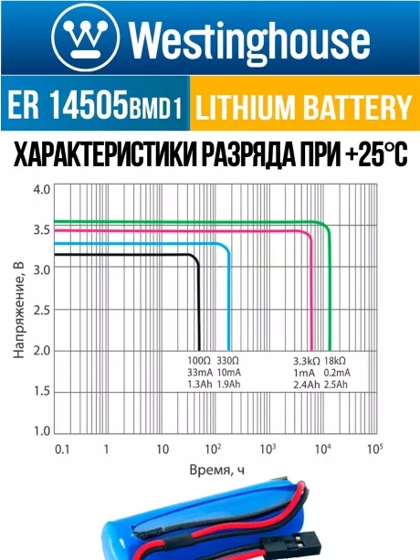 батарейки 3.6 В с коннектором Dupont 2,54 (BLS-2) Westinghouse ER 14505BMD1 (AA) connector 5шт. 