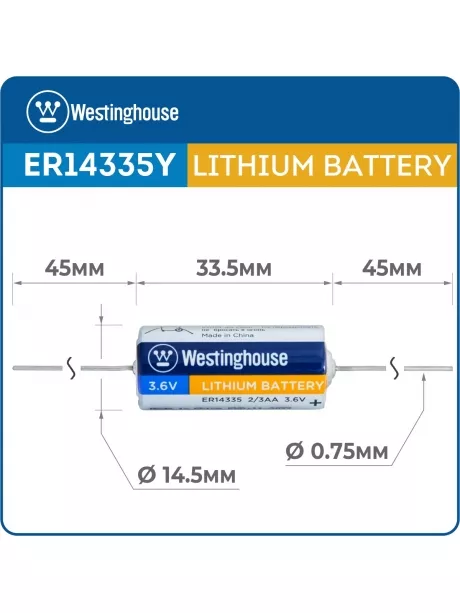 литиевые батарейки 3.6v Westinghouse ER 14335Y (2/3AA) axial wires 5шт. 