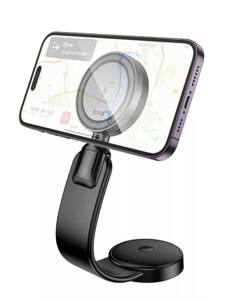 держатель для телефона с беспроводной зарядкой Hoco HW29 Totem ring magnetic wireless fast charging car holder black/metal gray