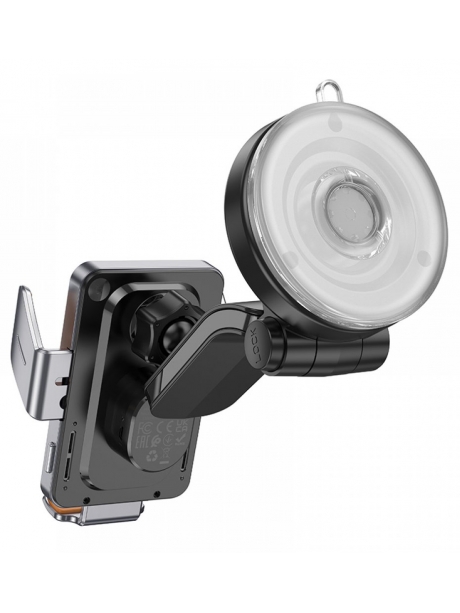 держатель для телефона с беспроводной зарядкой Qi Hoco HW8 Transparent Discovery Edition wireless fast charging holder metal gray