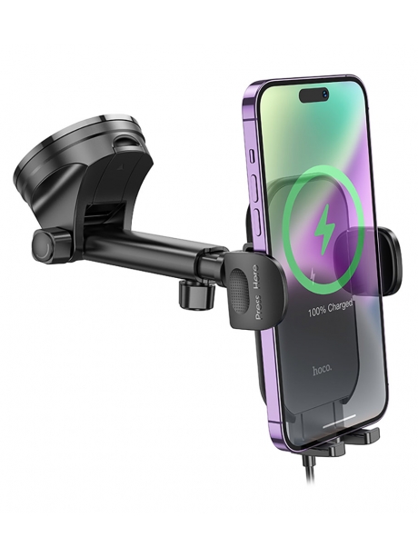 держатель на присоске с беспроводной зарядкой Qi Hoco HW5 Journey wireless fast charging car holder(center console) black